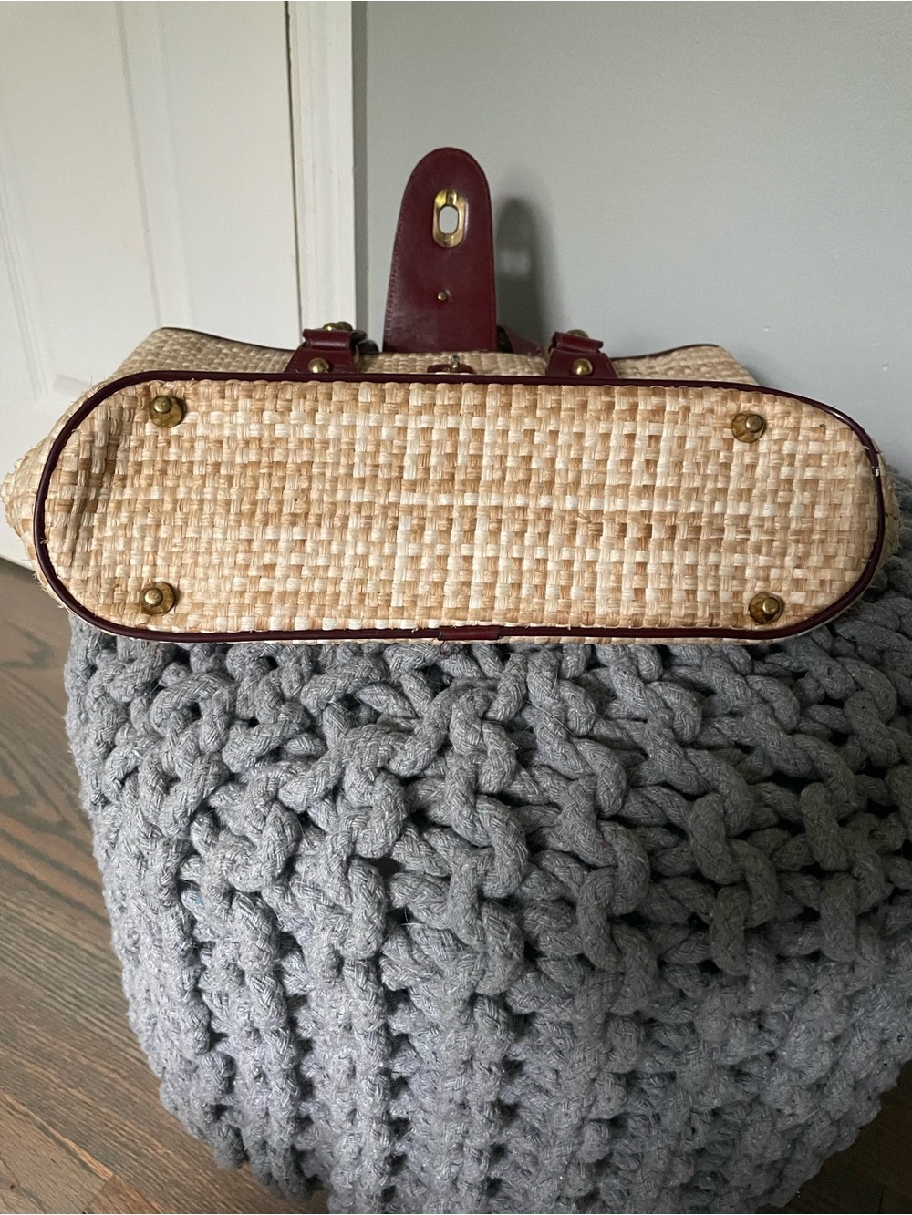 Vintage Aigner Woven Straw Tote Bag with Burgundy Trim - Picture 5 of 5